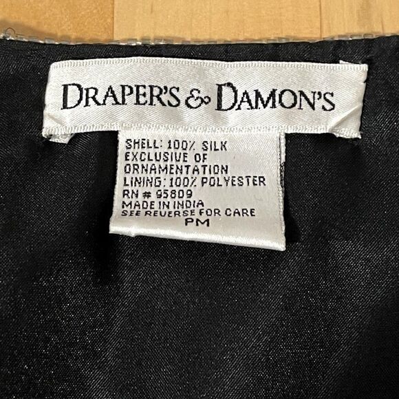 Vintage Womens 80s Silver Black Sequin Sparkly Geometric Silk Embroidered Blouse - Picture 2 of 8